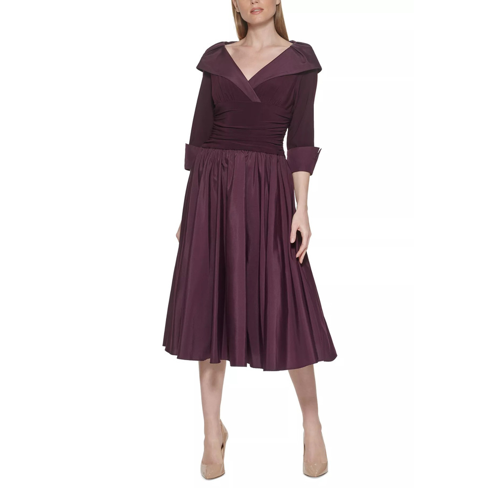 Jessica Howard Womens Purple 3/4-Sleeve Fit & Flare Dress Petite Size 4P